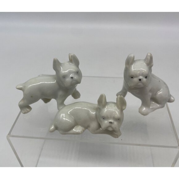 Set Of 3 Japanese Porcelain Miniature French Bulldog Figurines - Picture 2 of 11